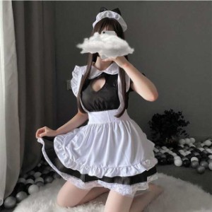 メイド服 コスプレき コスチューム 猫 メイド 魔女 かわいい セクシー エプロン 黒 レディース ドレス レース 可愛い パーティー変装 大