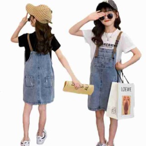 子供服 女の子 セットアップ 半袖 Tシャツ オーバーオール スカート デニムサロペット 韓国風 カジュアル