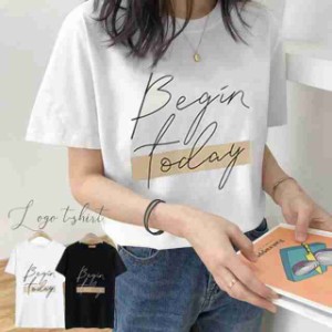 落書き文字 ｔシャツ レディース 半袖 カットソー プリント おしゃれ トップス ラウンドネック ロゴtシャツ 着やせ