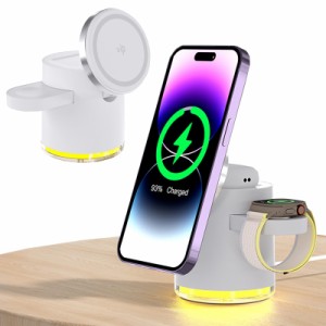 3in1 ワイヤレス充電器型-Qi2認証済み 急速充電 magsafe充電器 マグセーフ充電器 For iPhone15Plus/15ProMa