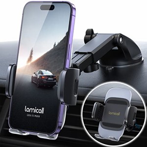 革新的デザイン 2in1 車載 スマホホルダー Lamicall アクリル表面 ダッシュボード 粘着 ゲル 吸盤式 エアコン 吹き出し口 スタン