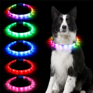 Sazuik 犬 光る首輪 12つ発光モード 多色発光 ペット LED首輪 USB充電式 サイズ調整可能 装着簡単 柔らかい 犬 猫 夜散歩ライ