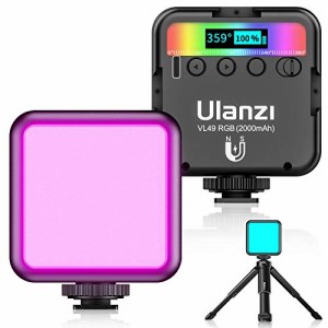 最新 Ulanzi VL49 RGB撮影ライト+三脚付き LEDビデオライト 卓上スタンド 359色RGBモード 明るさ調整が可能 9000k明