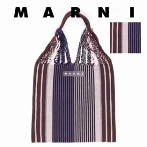 新品 トートバッグ ストライプ ブルー MARNI FLOWER CAFE レディースバッグ ハンモックバッグ 送料無料