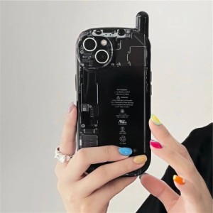 ユニーク バッテリーiPhoneケース 基盤 l アンテナ レトロ ブラック 韓国 スマホケース 可愛い オルチャン