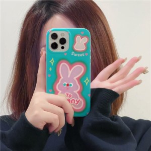 iPhoneケース ウサギ ラビット l グラデーション ブルー キュート 可愛い 大人女子 スマホケース 韓国