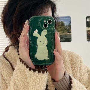 iPhoneケース  ウサギ l スプラッシュインク グリーン シリコン キュート 可愛い 大人女子 スマホケース 韓国