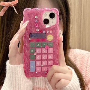 iPhoneケース ピンク 電卓 l キラキラ かわいい おもしろい キュート ラブリー 立体 スマホケース 半透明 透ける 韓国