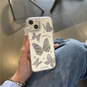 iPhoneケース 蝶 バタフライ l シルバー ミラー シリコン かわいい キュート 韓国 スマホケース