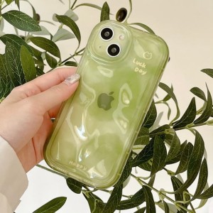 iPhoneケース グリーン 緑 l グラデーション 半透明 模様 英語 大人っぽい 韓国 スマホケース  クリアケース カジュアル シンプル
