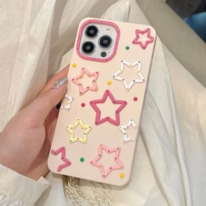 iPhoneケース 白 ホワイト l カラフル 星 スター 立体 かわいい キュート ラブリー カジュアル 韓国 スマホケース シリコンケース