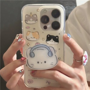 iPhoneケース スタンド付き 動物 l ゆるキャラ イラスト かわいい ネコ 韓国 スマホケース