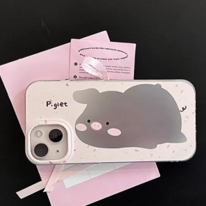 iPhoneケース スマホケース カバー l  可愛い ソフトラバー 韓国 おしゃれ キュート 豚 ピッグ 鏡 ミラー ピンク アニマル