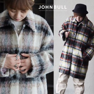 Johnbull ジョンブル チェスターコート コート アウター レディース チェック柄 シャギーボア ウール 裏地付き 暖かい ゆったり 着痩せ 