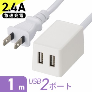 電源タップ USB2ポート USB充電器 1m ホワイト｜HS-1MUSB-22 00-1658 オーム電機