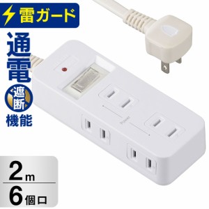 電源タップ 発煙ガードタップ 集中スイッチ付 雷ガード 6個口 2m｜HS-TP62HS3-W 00-5348 オーム電機