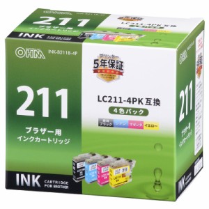 ブラザー互換インク LC211-4P 4色入_INK-B211B-4P 01-4274 オーム電機