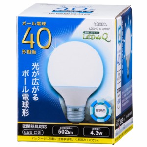 LED電球 ボール電球形 E26 40形 昼光色 広配光 密閉器具対応｜LDG4D-G AH92 06-0756 OHM オーム電機