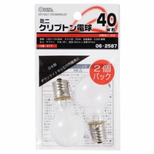 ミニクリプトン電球 E17 40W形 ホワイト 2個入 OHM KR100/110V36WW/2P 06-2587 オーム電機