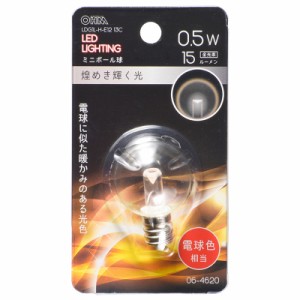 LED電球 ミニボール電球形 E12/0.5W 電球色 クリア｜LDG1L-H-E12 13C 06-4620 OHM オーム電機