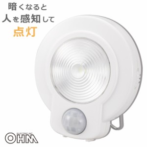 オーム電機 光（明暗）センサー＋人感センサー付きLEDライト 本体ホワイト 白色LED 07-9754