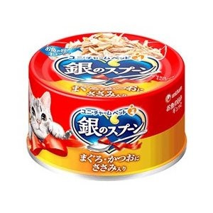 ユニ・チャーム 48個セット 銀のスプーン缶 猫缶 猫缶詰め まぐろ・かつおにささみ入り 70g
