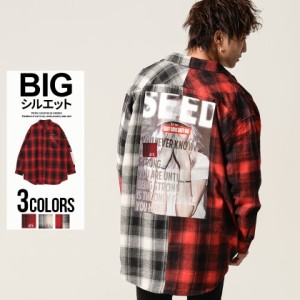 セール SALE 25%OFF シャツ メンズ 長袖 CavariA キャバリア ガールズフォトバックプリントチェック柄ビッグシャツ 即日発送 トップス 羽