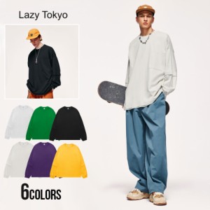 長袖Tシャツ ロンT　ビッグシルエット  Lazy Tokyo レイジートウキョウ ホワイト グリーン ブラック ライトグレー パープル イエロー 黒 