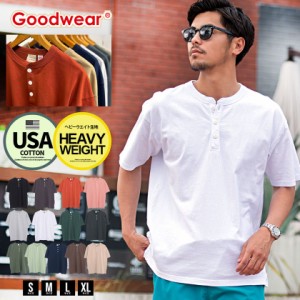 Goodwear グッドウェア Tシャツ メンズ おしゃれ 大人 半袖 半袖Tシャツ USAコットン ヘンリーネック 7oz ヘビーウェイト 白T 白Tシャツ 