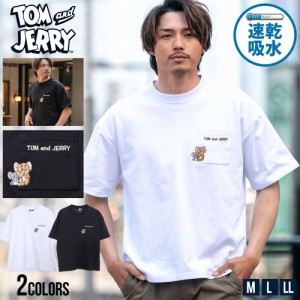TOM&JERRY トムとジェリー Tシャツ メンズ COOLMAX クールマックス 吸水速乾 ドライ 半袖 半袖Tシャツ 大きいサイズ キャラクター 刺繍 