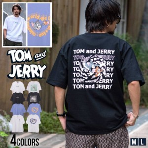 TOM&JERRY トムとジェリー キャラクター Tシャツ メンズ 半袖 おしゃれ 半袖Tシャツ バックプリント 刺繍 トップス 白T 白Tシャツ 20代 3