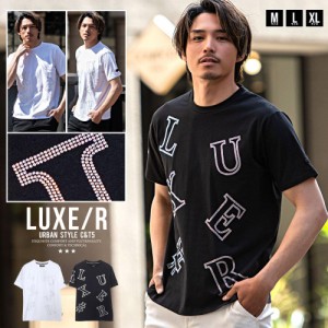 Tシャツ メンズ おしゃれ 半袖 半袖Tシャツ ラインストーン カットソー ロゴ PU ワッペン 白T 白Tシャツ M L XL ゴルフ ゴルフウェア ゴ