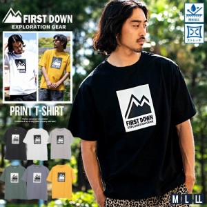 FIRST DOWN ファーストダウン Tシャツ メンズ ブランド おしゃれ 大きいサイズ プリント 撥水加工 ストレッチ 伸縮性 軽量 トップス アウ