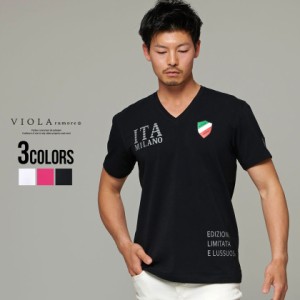 セール価格 SALE 30%OFF VIOLA ヴィオラ ビオラ Tシャツ メンズ ブランド おしゃれ 半袖 トップス インナー Vネック ロゴ メタリック プ