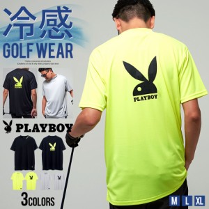 PLAYBOY プレイボーイ メンズ ゴルフ ゴルフウェア 接触冷感 Tシャツ 半袖 半袖Tシャツ ゴルフウエア ゴルフ用品 白T 白Tシャツ プリント