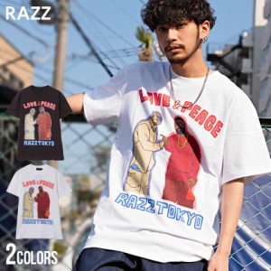 Tシャツ メンズ 半袖 RAZZIS ラズ トップス カットソー ラブ ピース プリント おしゃれ 大きいサイズ ビッグシルエット ユニセックス ホ