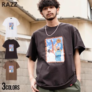 Tシャツ メンズ 半袖 RAZZIS ラズ トップス カットソー スマイル バスケットボール プリント 大きいサイズ ビッグシルエット ユニセック