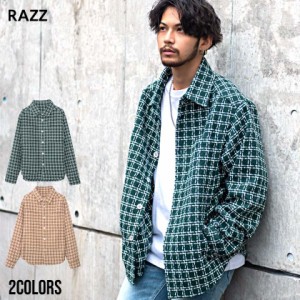 セール SALE ツイードシャツ メンズ RAZZIS RAZZ ラズ ブランド おしゃれ 暖かい 防寒 長袖 シャツジャケット 大きいサイズ M L XL ユニ