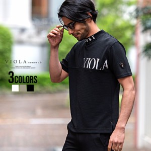 セール SALE Tシャツ メンズ おしゃれ 半袖 半袖Tシャツ VIOLA ヴィオラ ビオラ ブランド プリント 切り替え エンブレム ロゴ モックネッ