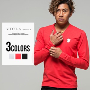 VIOLA ヴィオラ バックプリント入り Vネック 長袖 Tシャツ メンズ ミラノ ロゴ Vネック ラインストーン トップス ビオラの通販は