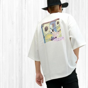 ポンチストレッチバックプリント 半袖ビッグTシャツ 1182d021 ゆる〜いタッチとポップな色使いが目を惹く“抗菌防臭 ビッグTシャツ 半袖T