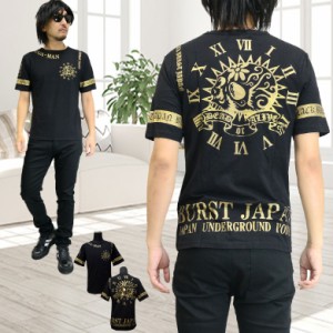 BURST JAPAN メキシカンスカルプリント半袖Ｔシャツ ブラック×ゴールド 70557 メンズファッション　キレイメ　シンプル　メンズカジュア