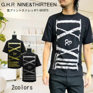 G.H.R　NINE&THIRTEEN ペイズリー柄縦ロゴプリント　半袖Tシャツ 2COLOR 70738Ｔシャツ メンズ フロントビッグロゴデザインプリント半袖T