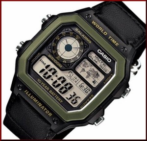 CASIO【カシオ/スタンダード】デジタル 世界地図表示ワールドタイム メンズ腕時計 ブラックナイロンベルト 海外モデル AE-1200WHB-1B（送