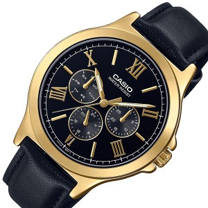 CASIO/Standard【カシオ/スタンダード】メンズ腕時計 マルチファンクション ゴールドケース ブラック文字盤 ブラックレザー MTP-V300GL-1