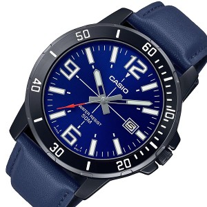 CASIO/Standard【カシオ/スタンダード】メンズ腕時計 ブラックケース ネイビー文字盤 ネイビーレザーベルト 海外モデル MTP-VD01BL-2B（
