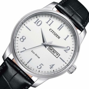 【CITIZEN/シチズン】メンズ ソーラー腕時計 ホワイト文字盤 ブラックレザーベルト BM8550-14A 海外モデル