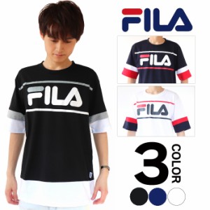 送料無料 FILA Tシャツ 半袖 カットソー インナー メンズ レディース 部屋着 シンプル Men's 袖バイカラーTシャツ 無地 キレイめ ストリ