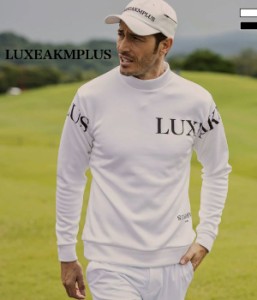 LUXEAKMPLUS リュクスエイケイエムプラス モックネックロゴフリースプルオーバー GOLF ゴルフ スポーツ アウトドア 防寒