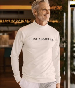 LUXEAKMPLUS リュクスエイケイエムプラス フロントロゴモックネックTシャツ 長袖 メンズ 男性 ゴルフ GOLF スポーツウェア ブランド おし